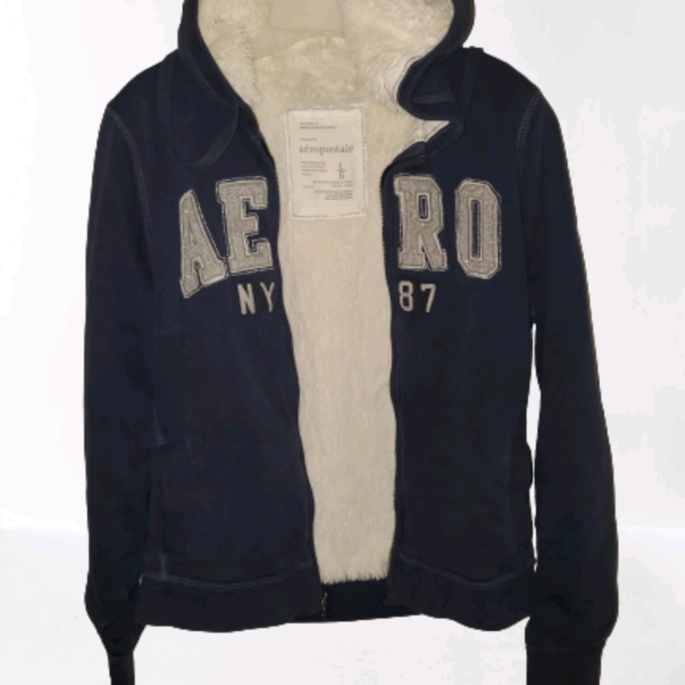 Aeropostale Blue Faux Fur Signature Hoodie Juniors